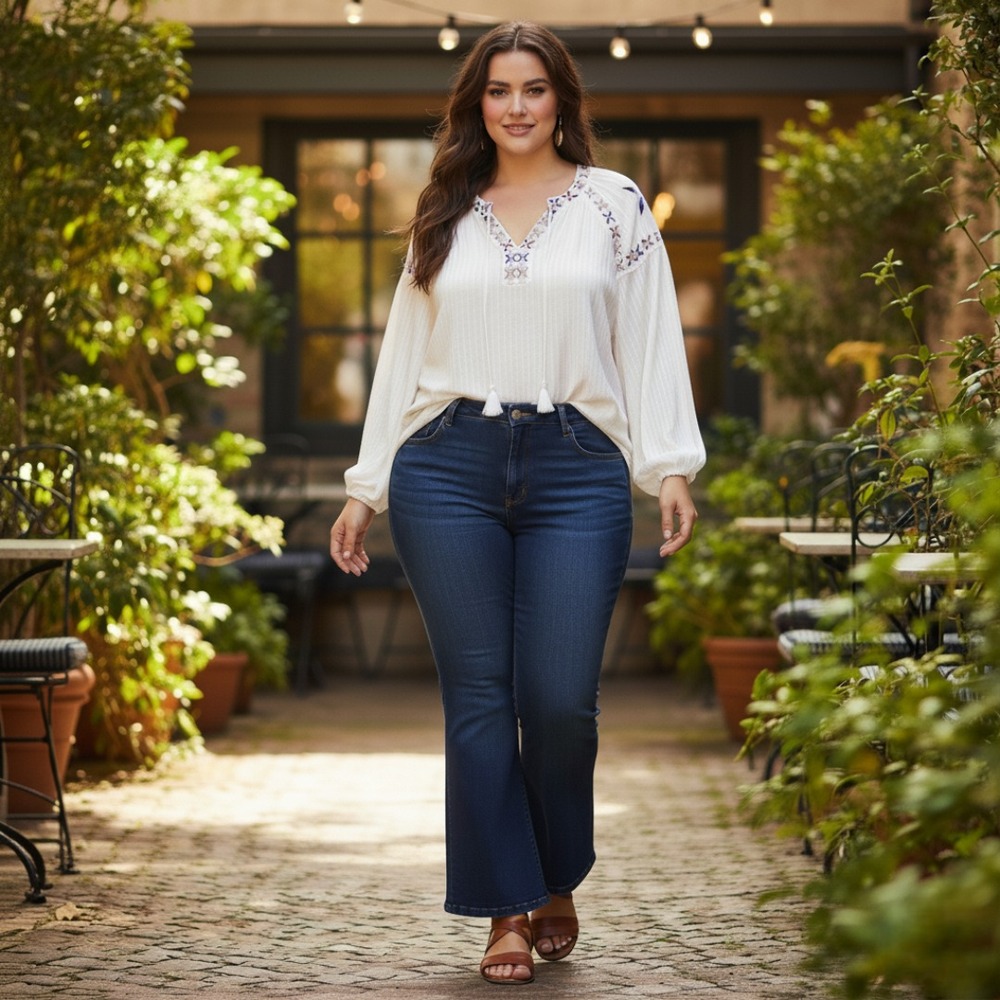 Lane Bryant Size 14/16 Embroidered Peasant Blouse White Boho Tassel‎ Top New